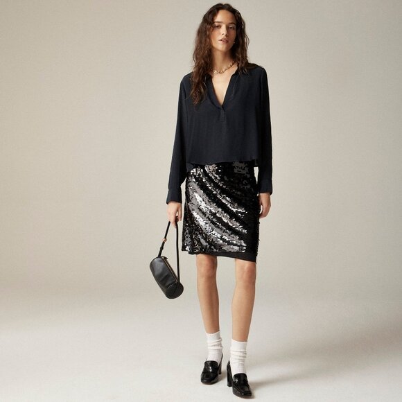 J. Crew Bungalow Crepe De Chine Shirt Womens S‎ Black Career Elevated Basic NWOT - Picture 1 of 16